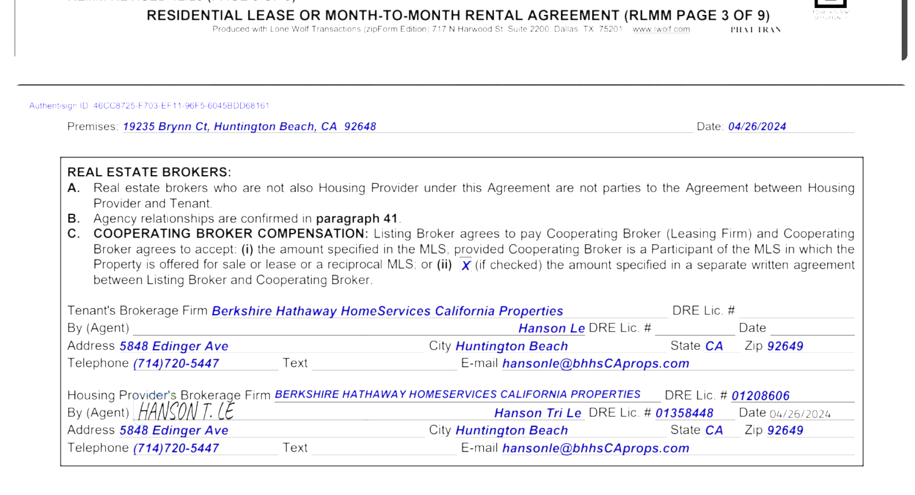 Text confirming Hanson Le as property manager